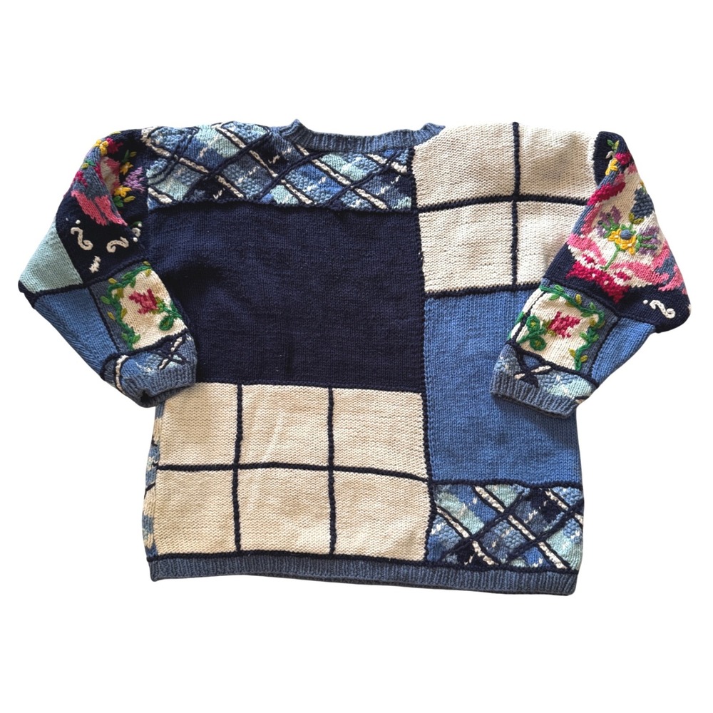 Vintage Jennifer Reed Hand Knit Sweater Cottagecore Floral L - Picture 7 of 10